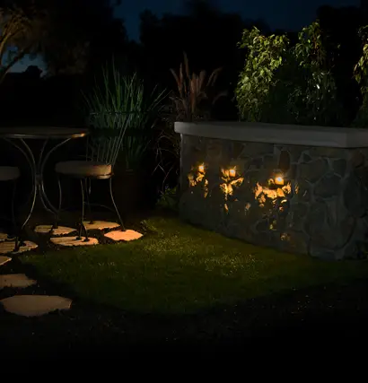 App-controlled dimming for outdoor lighting in residential backyard